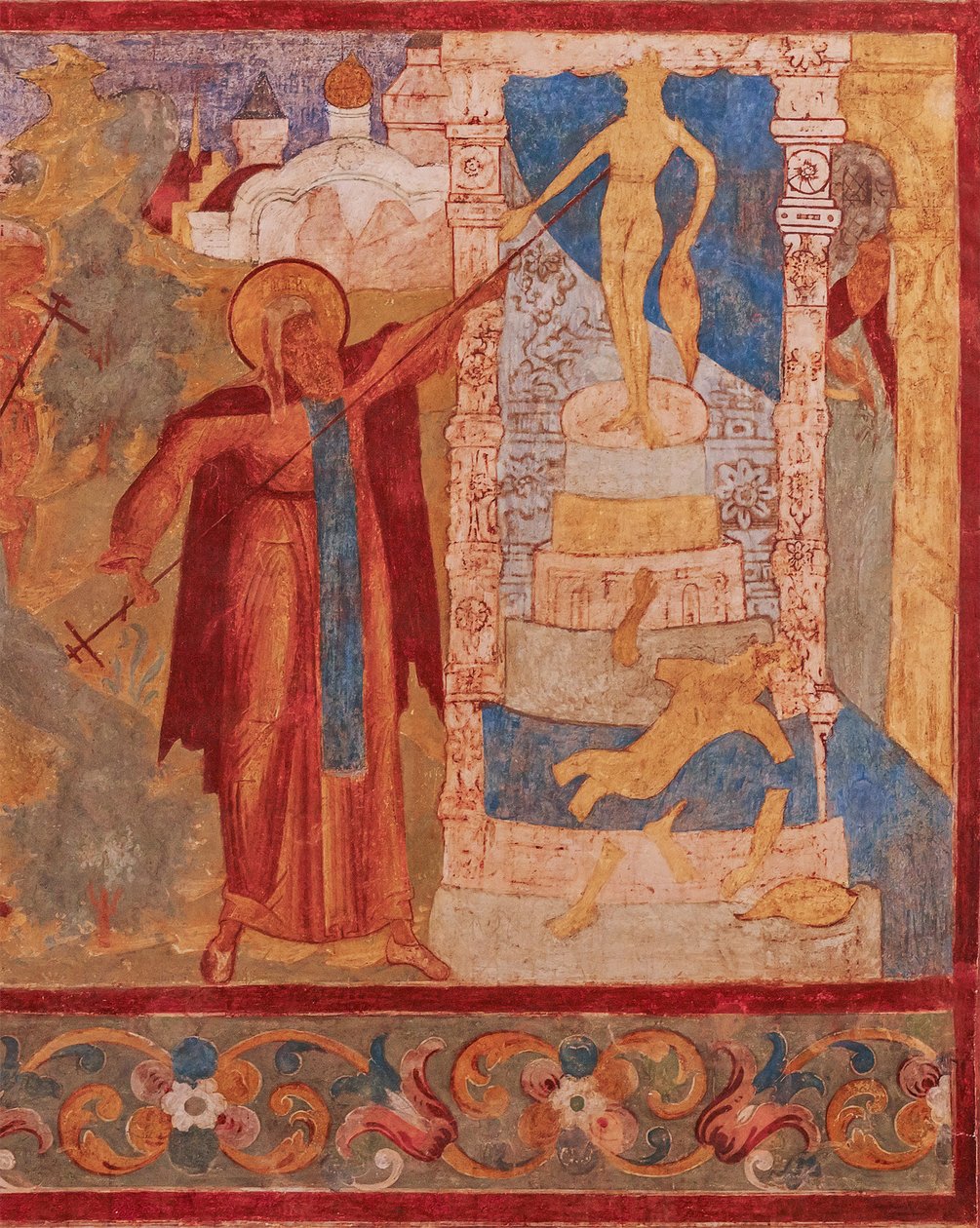 Aziz Abraham de Rostov (mort en 1074 veya 1077) detruit les idoles de Veles - Rostovlu Abraham, Veles heykelini yok eder. Rostov Kremlin