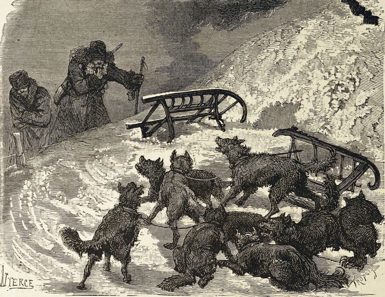 Sibirya. Kızak devrildi, Rus ressam (Gravür), by School Russian
