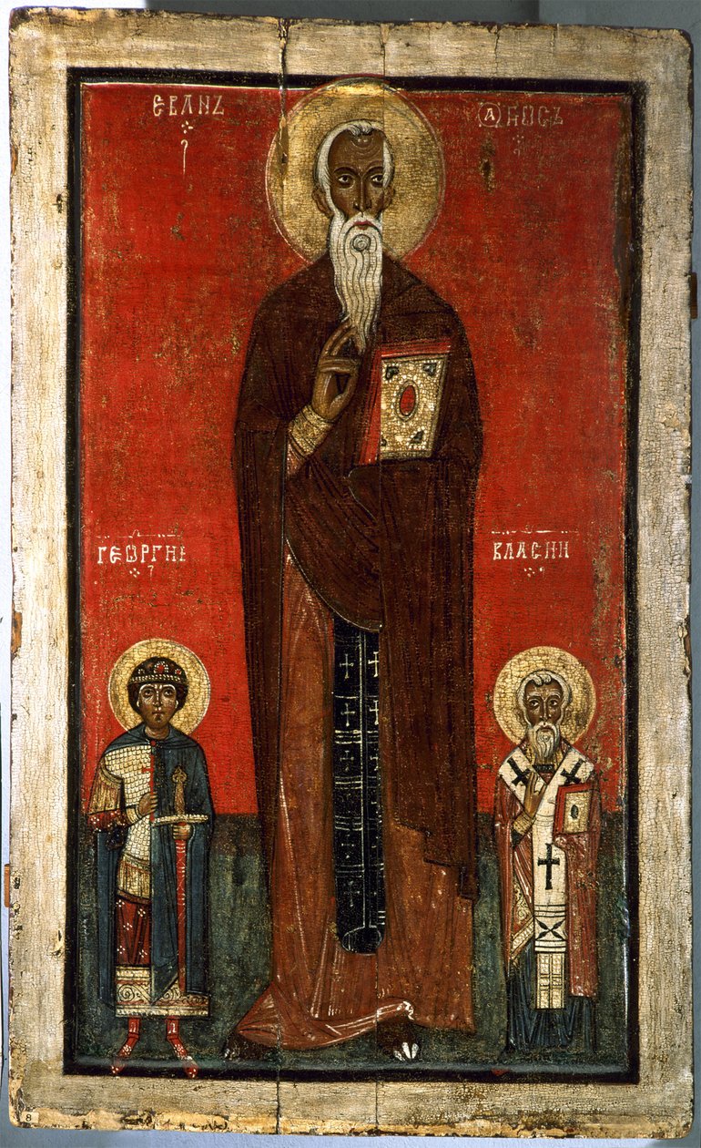 Saint John Climacus, Saint George ve Saint Blaise ile Rus simgesi 13. yüzyıl Devlet Rus müzesi Saint Petersburg by School Russian