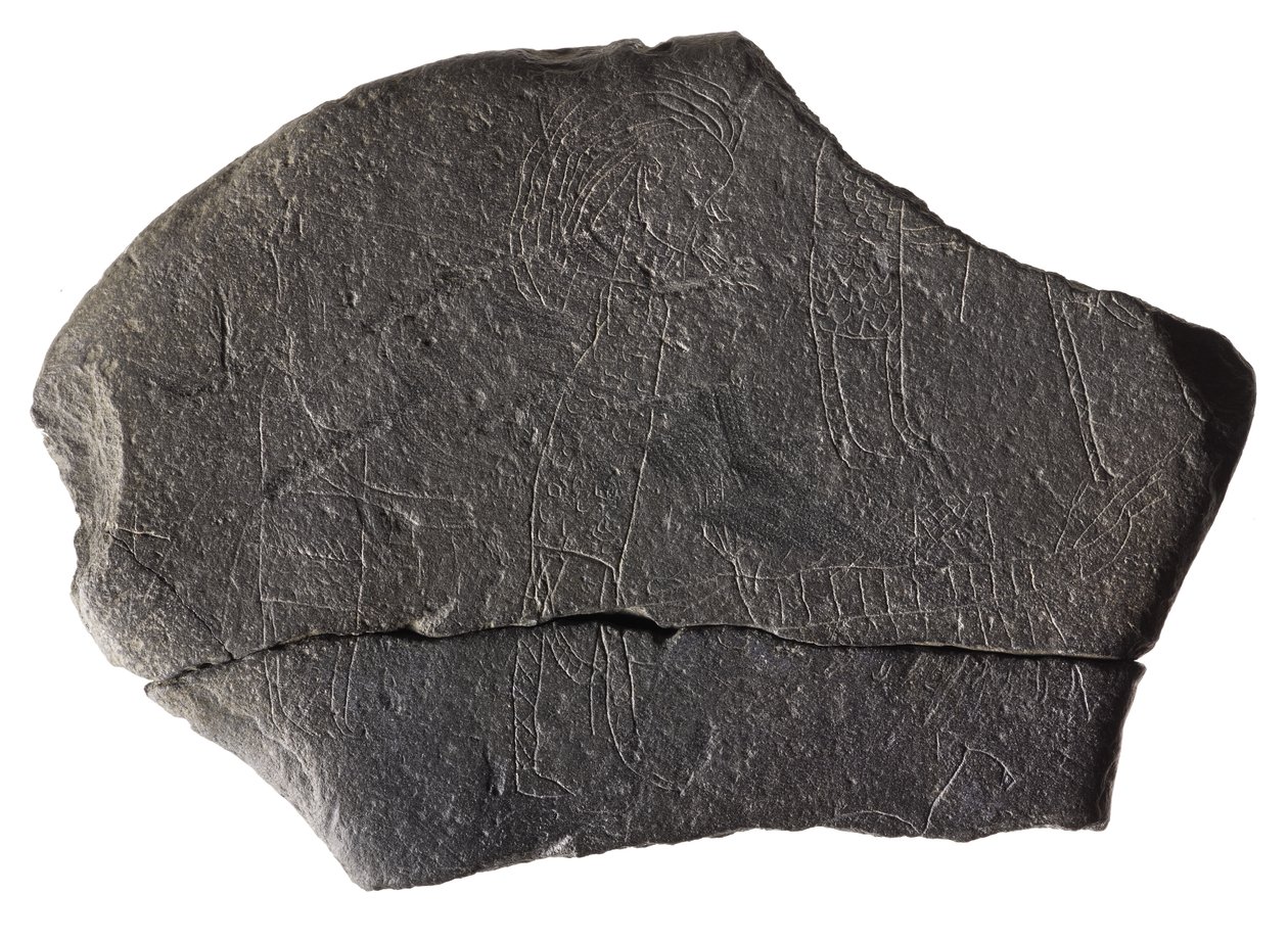 Erken Ortaçağ ada manastırından rehine taşı, Inchmarnock, Bute, İskoçya, MS 8-9. yüzyıl (arduvaz) by Scottish School