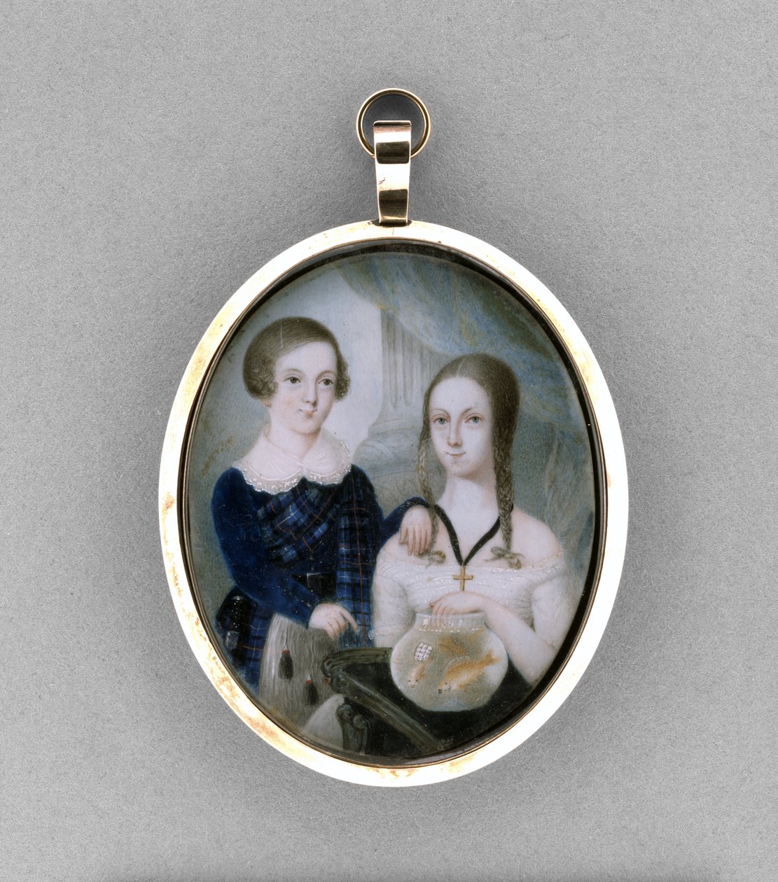 Bir erkek ve kız kardeşin portresi, c.1840 (fildişi üzerine suluboya by Scottish School