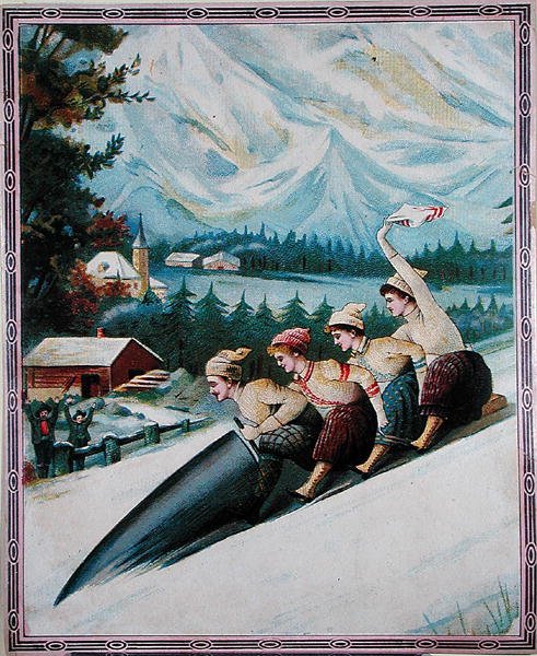 Kızakla kayan turistler, 20. yüzyılın başları (renkli taş) by School Swiss