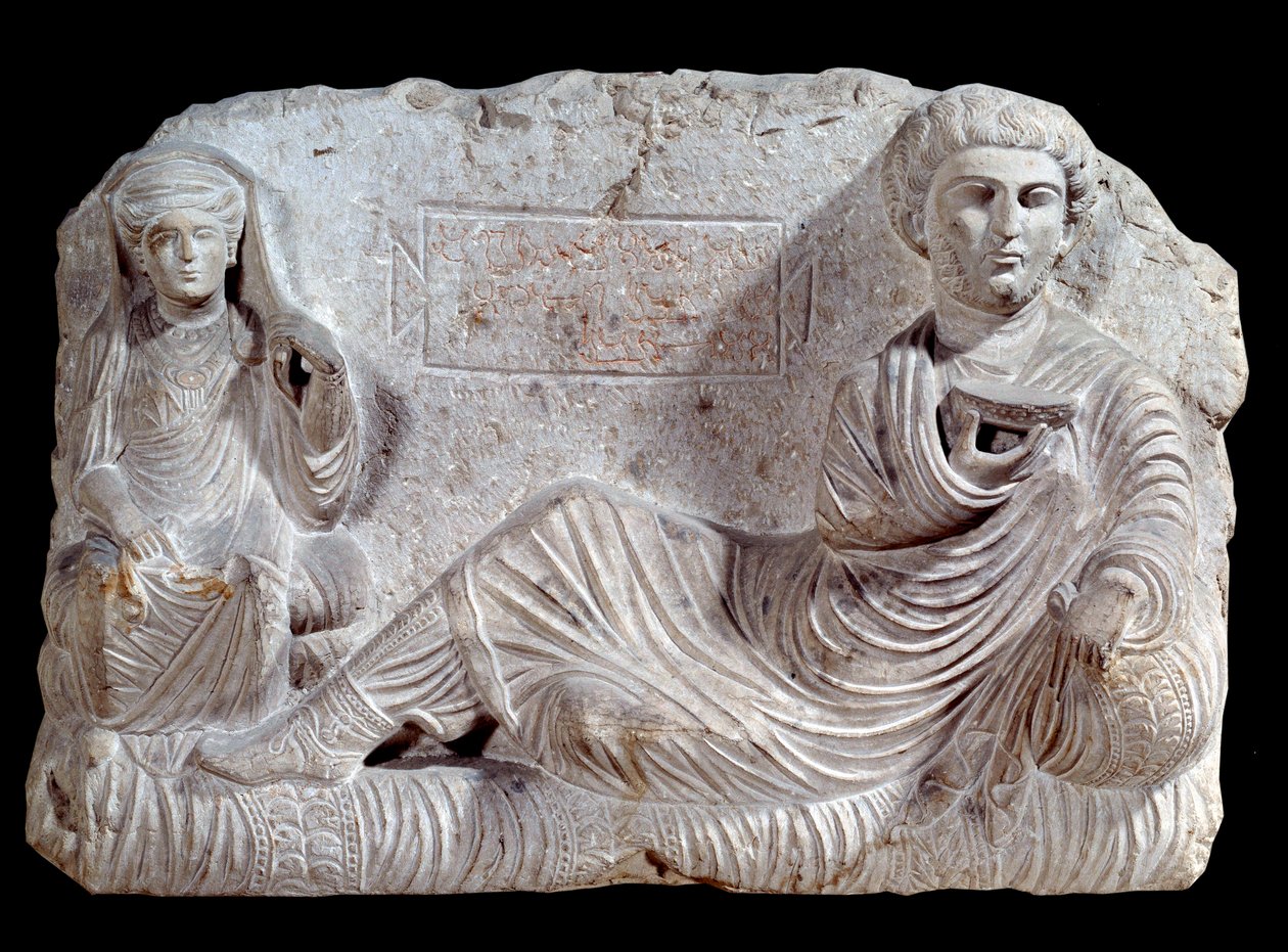 Taime ve karısının kireçtaşından mezar kabartması. Palmira