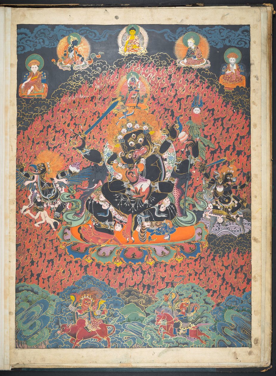 Ekle. Veya. 3049 Tibetli bir sanatçının Tibet tanrılarını tasvir eden 12 çiziminden biri, muhtemelen Lhasa