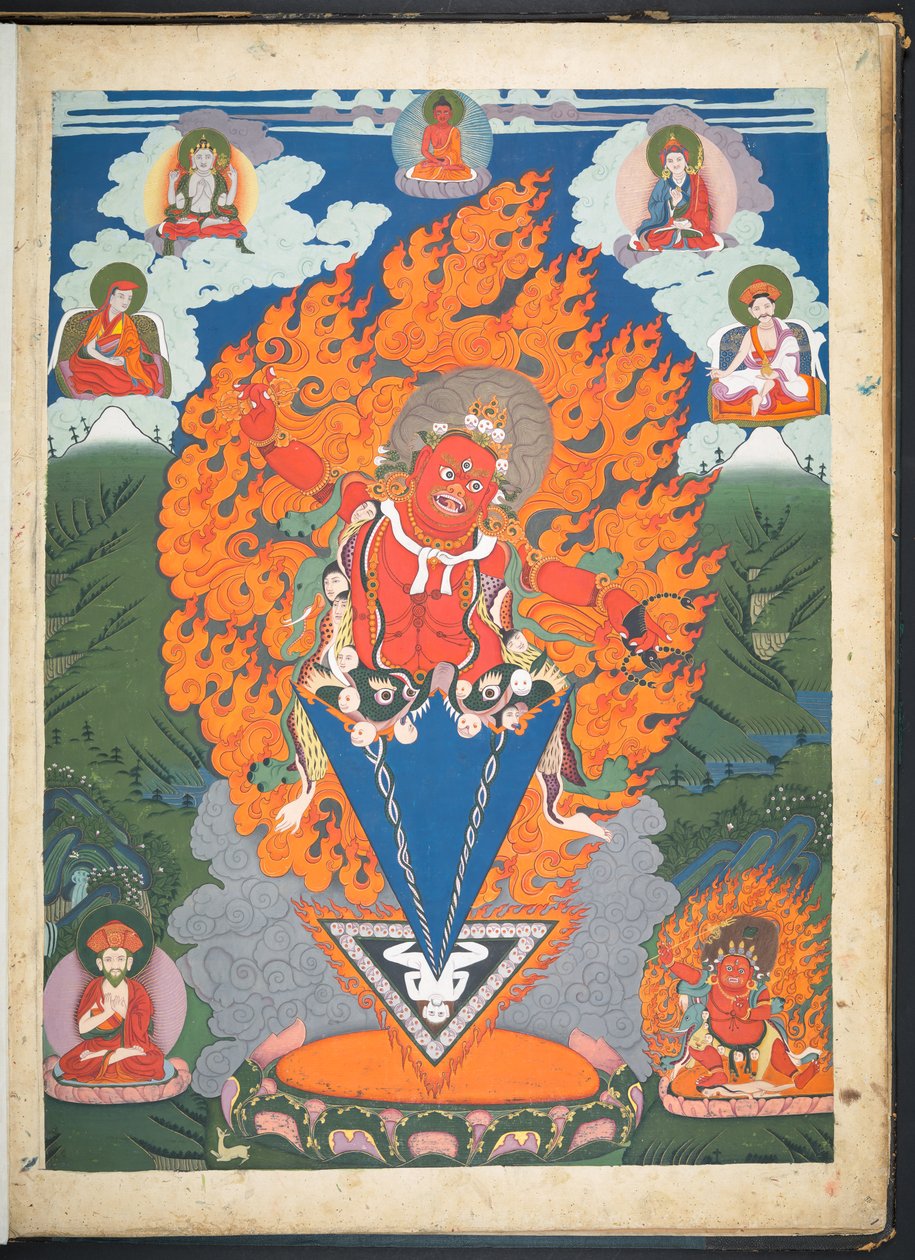 Ekle. Veya. 3052  Tibetli bir sanatçının Tibet tanrılarını tasvir eden 12 çiziminden biri, muhtemelen Lhasa