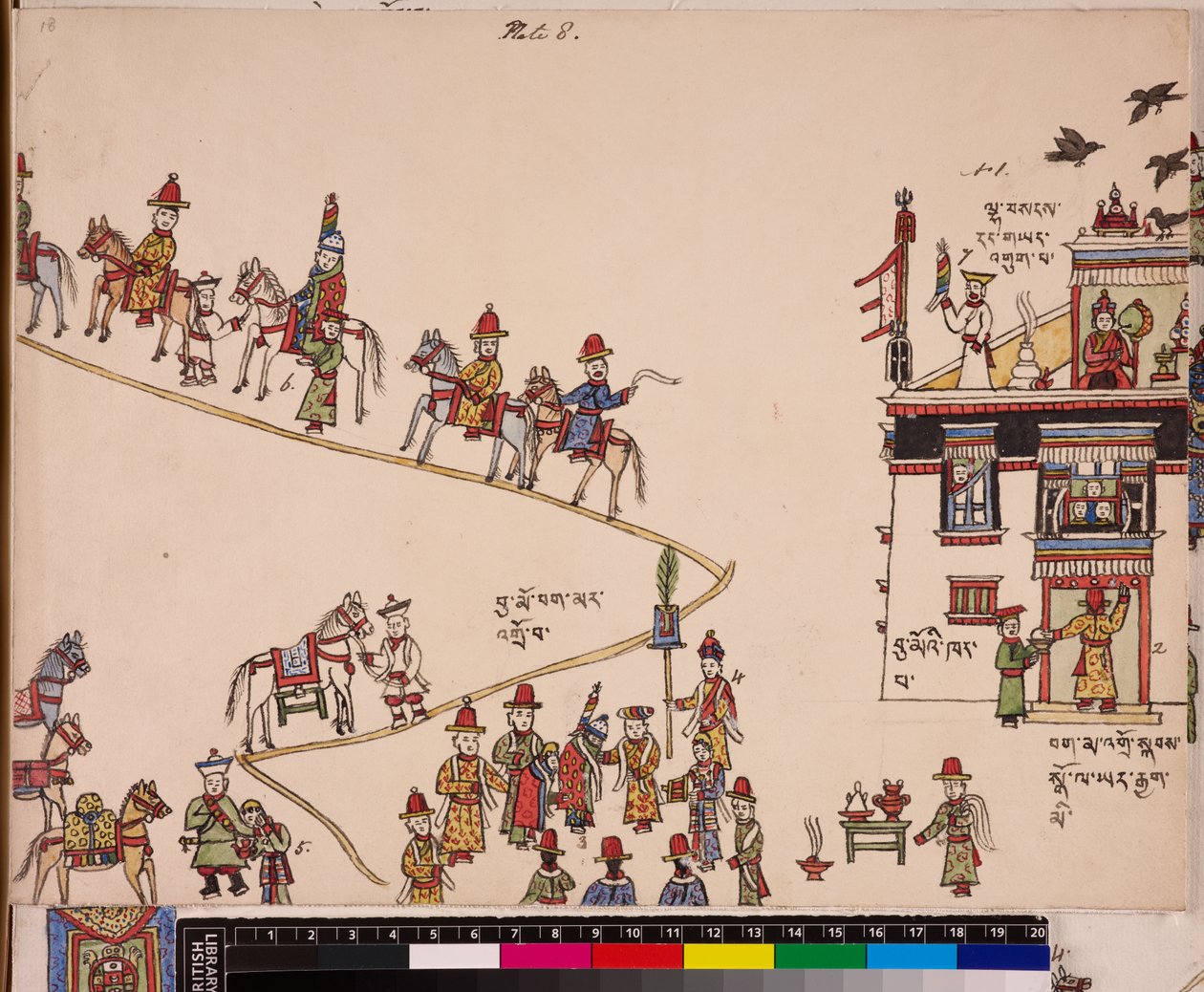 Bir düğün töreninin bir bölümünün illüstrasyonu: gelin evinden alınıyor, c.1844 - 62 (kağıt üzerine pigmentler) by School Tibetan
