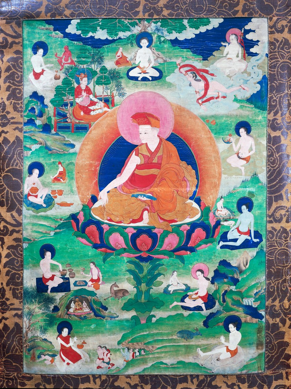 Lama Rjegrags Rtod Iha-pa-padbang Halo ile yakalar ve sayısız mahasiddha (yogiler) ile çevrilidir, Hindistan ve Tibet