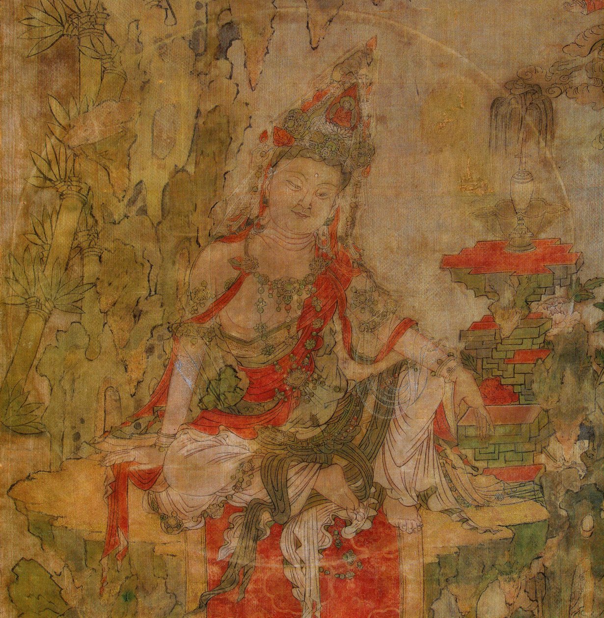 Tibet kültürü: Su ve Ay Kuan-Yin (Guanyin). İpek üzerine tempera, boyut : 101,5x59,5, Erken 12. yüzyıl, Devlet İnziva Yeri, St. Petersburg by School Tibetan