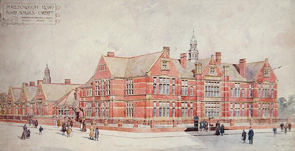 Marlborough Road Board Schools, Cardiff, yirminci yüzyılın başları (renkli taş) by School Welsh