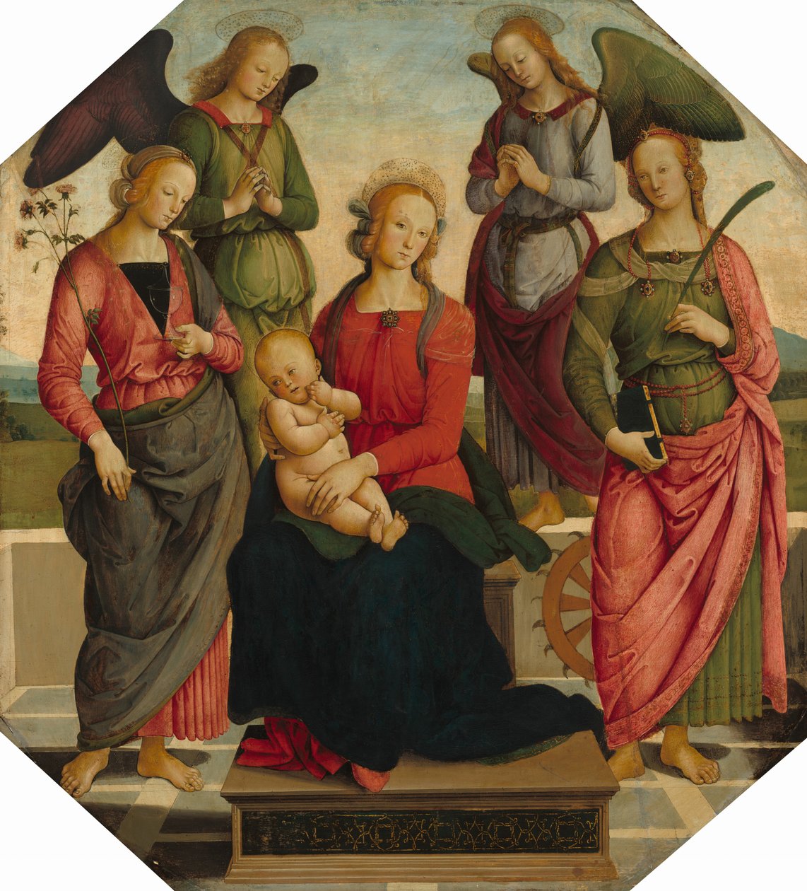 Madonna ve İki Melekli Çocuk, Aziz Gül ve İskenderiyeli Azize Katerina, 16. yüzyılın başları by School of Perugino