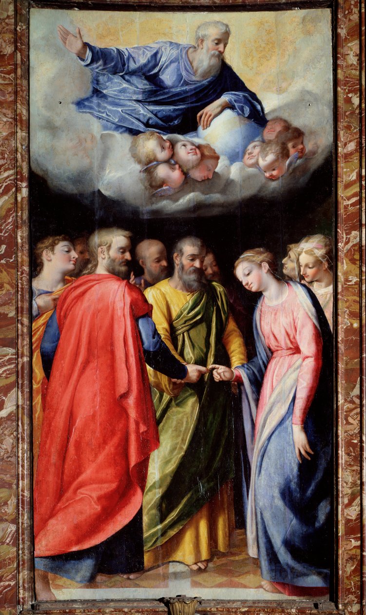 Scipione Pulzone il Gaetano (1550-1598) ve Giuseppe Valeriano (1542-1606) 1584-1588 tarafından Bakire Resminin Evliliği Roma, Gesu kilisesi, Madonna della Strada Şapeli by Scipione Pulzone
