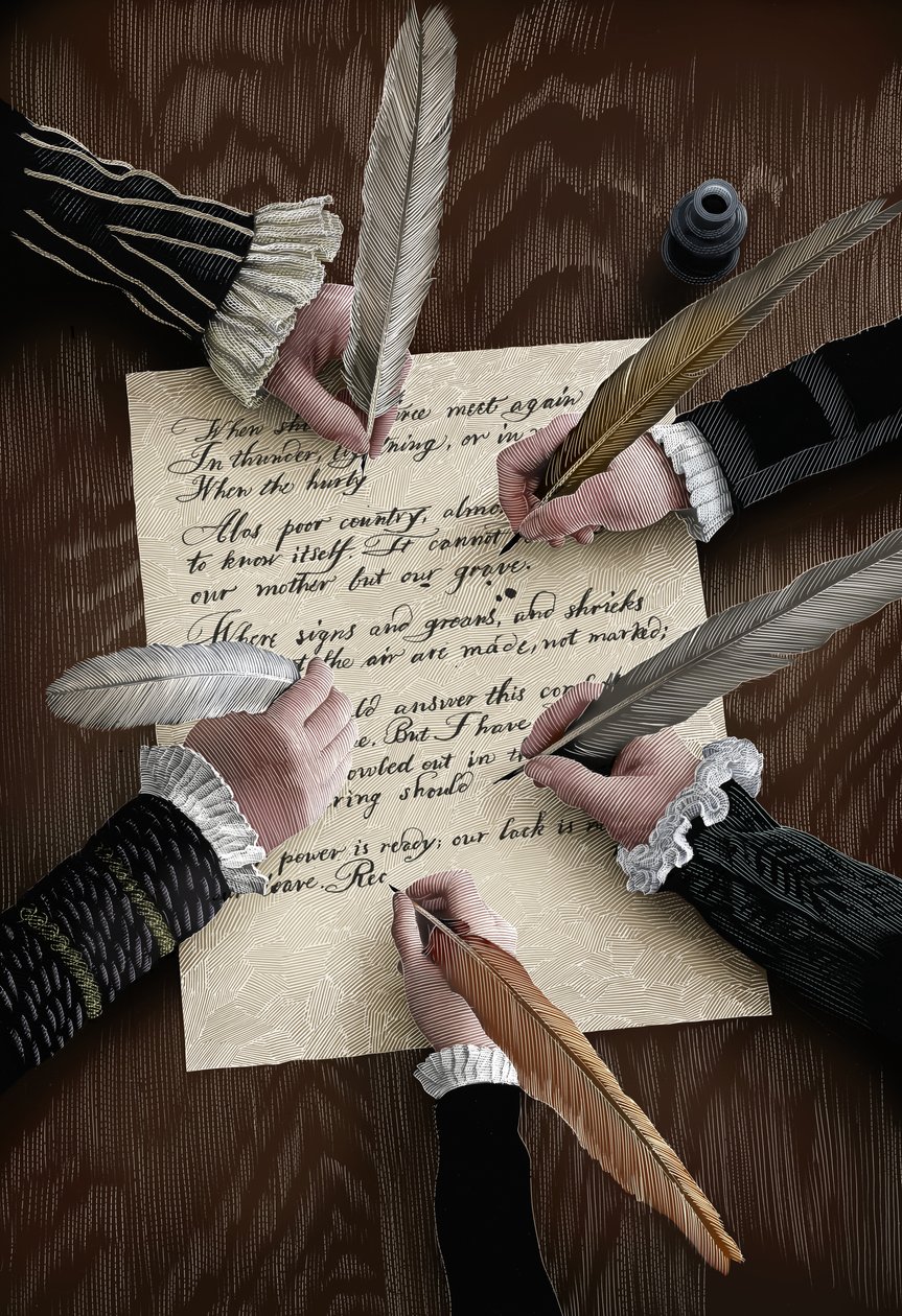 Equivocation, 2015 (karalama tahtası, dijital olarak renklendirilmiş) by Scott McKowen