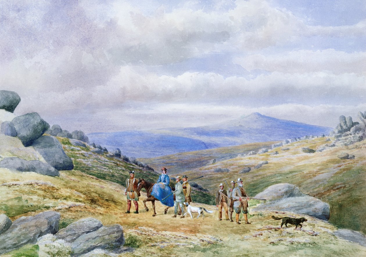 Yaylalarda Bir Atış Partisi, 1868 (kağıt üzerinde wc) by Scottish School