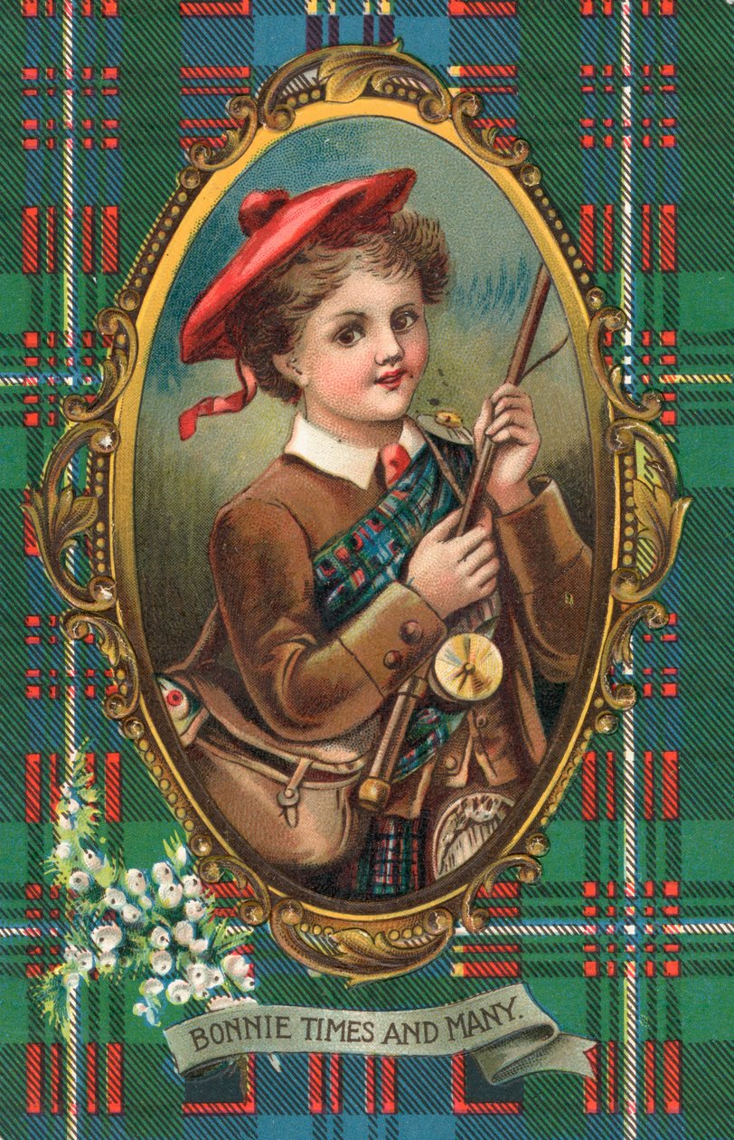 İngiliz Yeni Yıl kartı (renkli taş baskı) by Scottish School