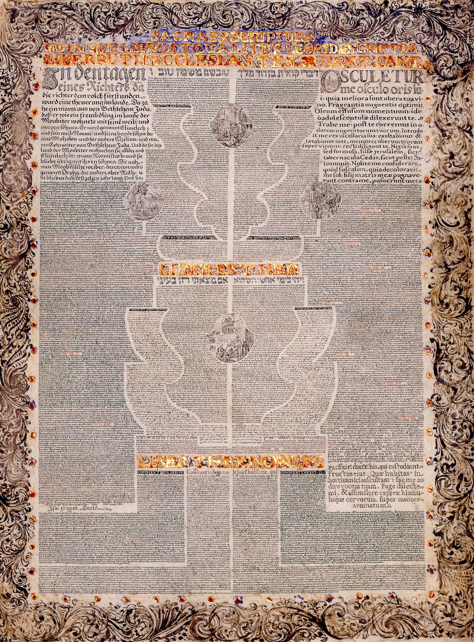 Çok dilli mikrografide Beş Parşömen Ruth, Song of Songs, Vaiz, Esther ve Lamentat... by Scribe and illuminator  Aaron Wolf Herlingen