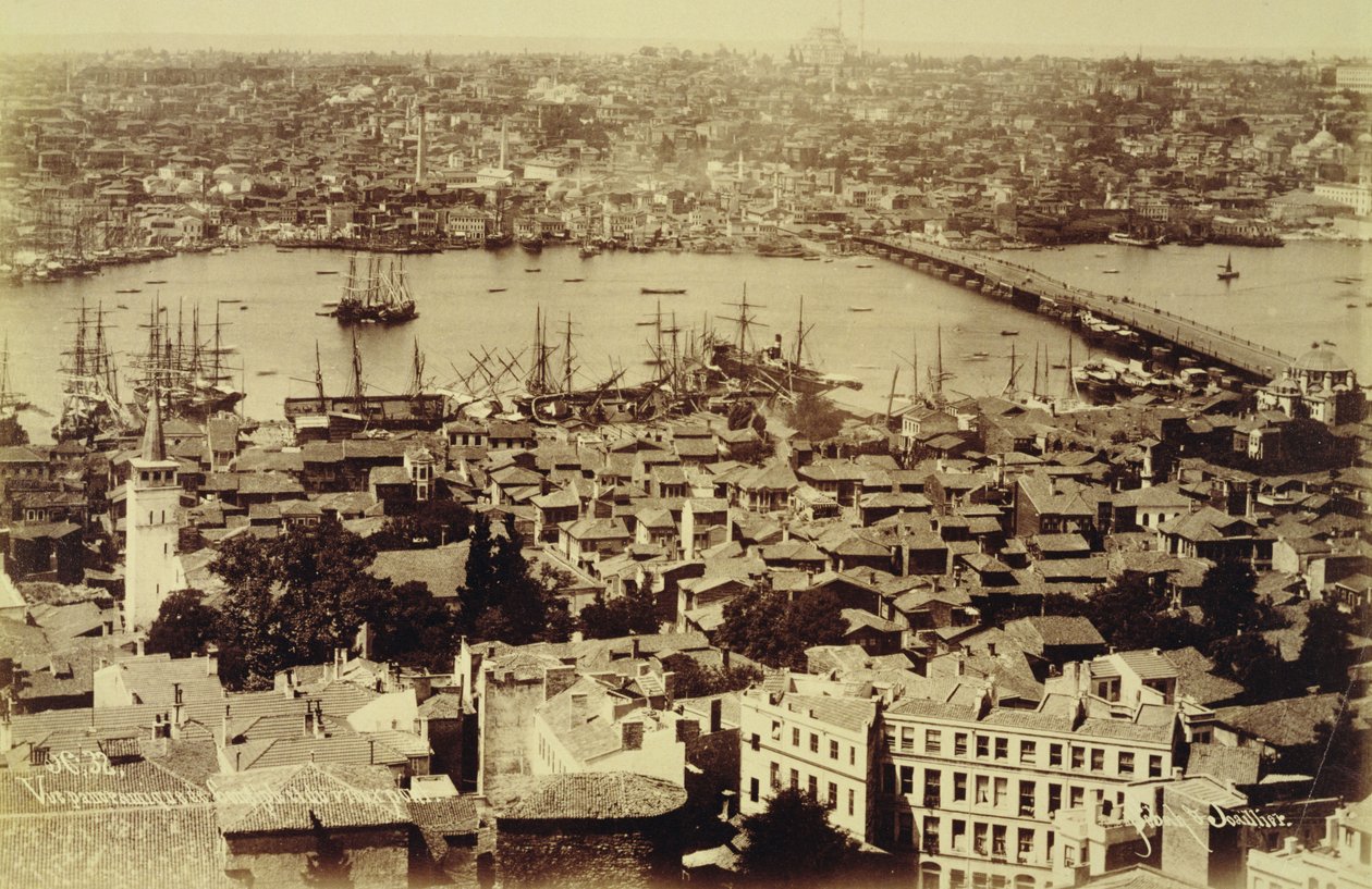 İstanbul ve Boğaz manzaralı panorama, 1890 dolayları (s/b fotoğraf) by Sebah and Joaillier