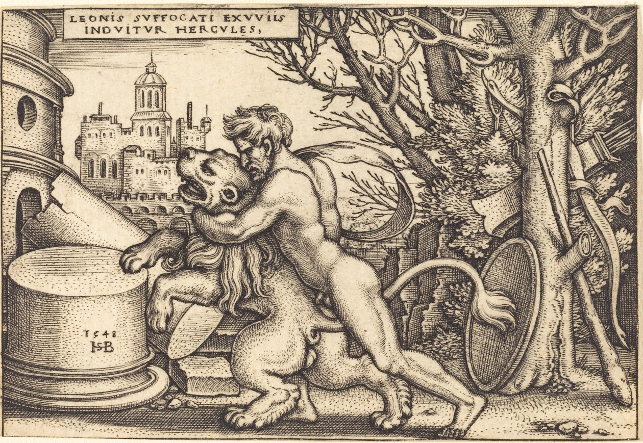 Nemea Aslanını Öldüren Herkül by Sebald Beham