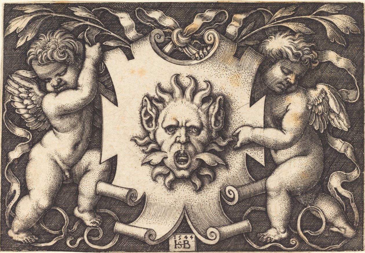 İki Cin Tarafından Tutulan Maske by Sebald Beham