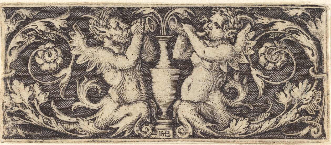 Boynuzları Üfleyen Tritonlarla Süsleme by Sebald Beham