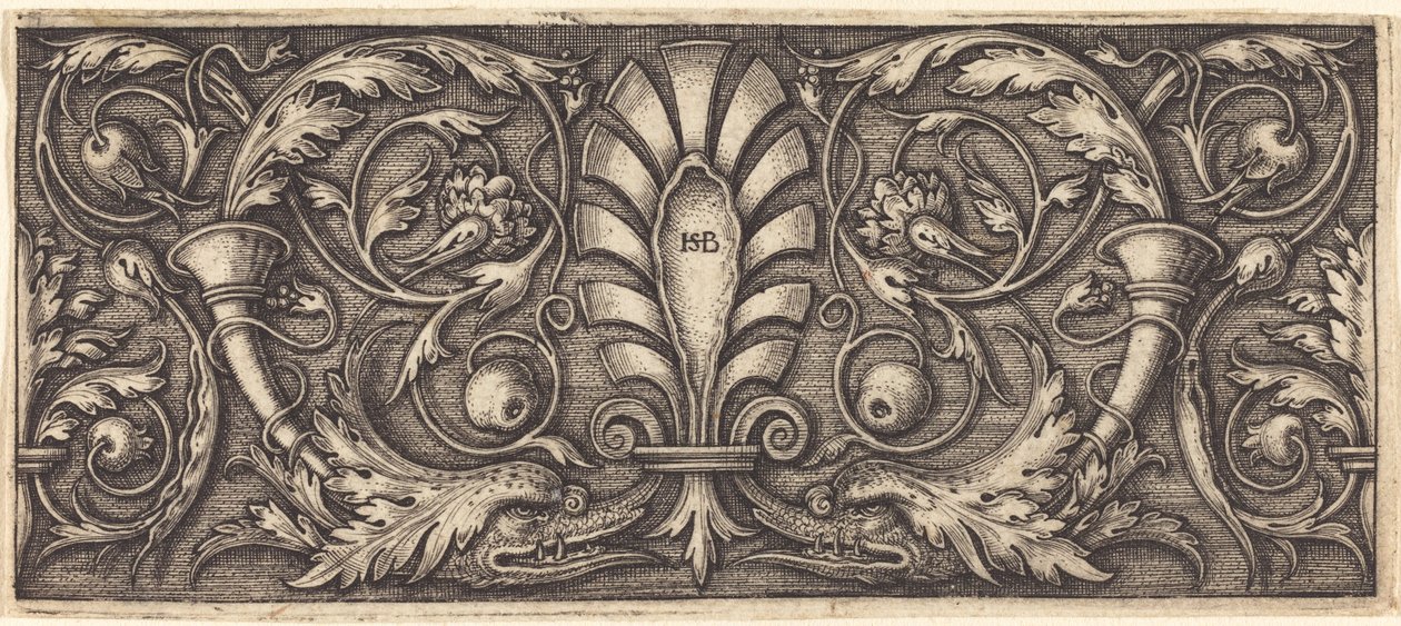İki Grotesk Yunusla Süsleme by Sebald Beham