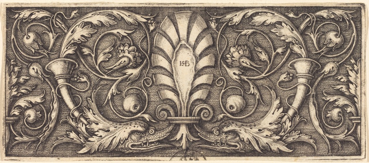 İki Grotesk Yunusla Süsleme by Sebald Beham