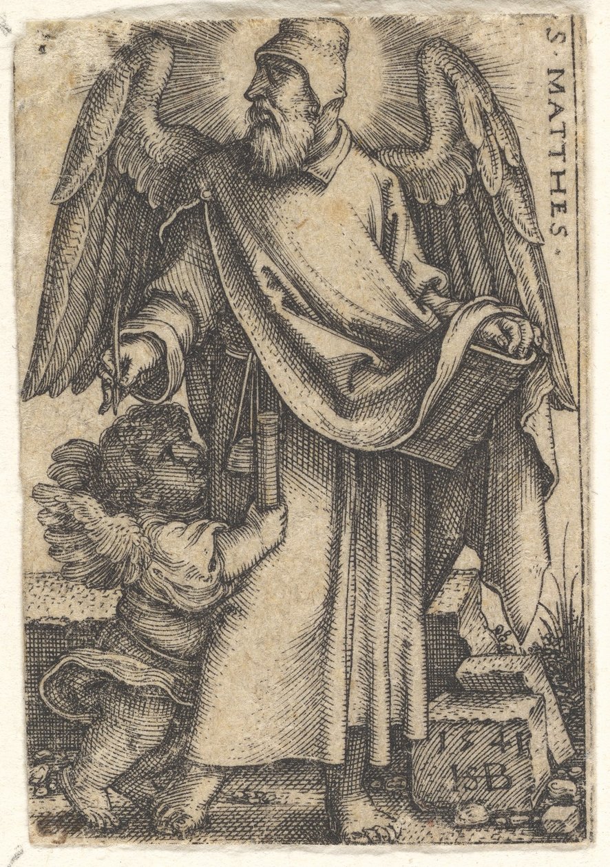 Levha 1: Aziz Matta başı profilde sola dönük, sol altta bir melek..., 1541. by Sebald Beham