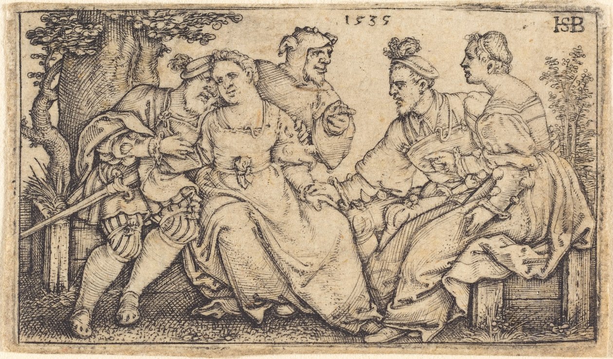 Palyaço ile iki sevgi dolu çift by Sebald Beham