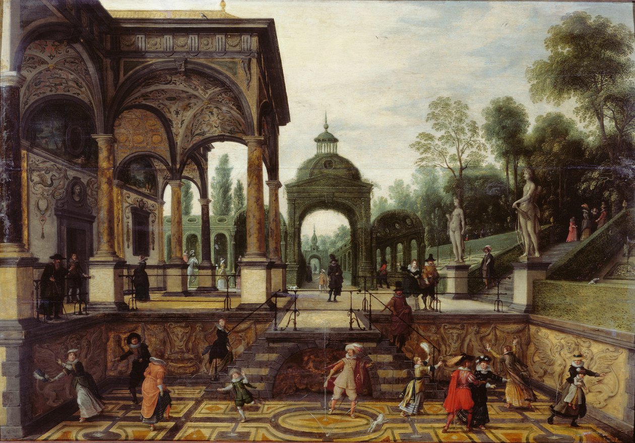 Galerili ve figürlü İtalyan bahçesi, 17. yüzyılın ilk üçte biri.. by Sebastiaen Vrancx