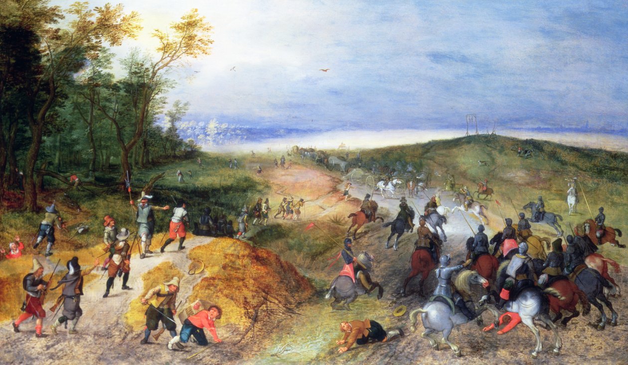 Atlı vagonlara saldıran süvariler (panel) by Sebastian Vrancx