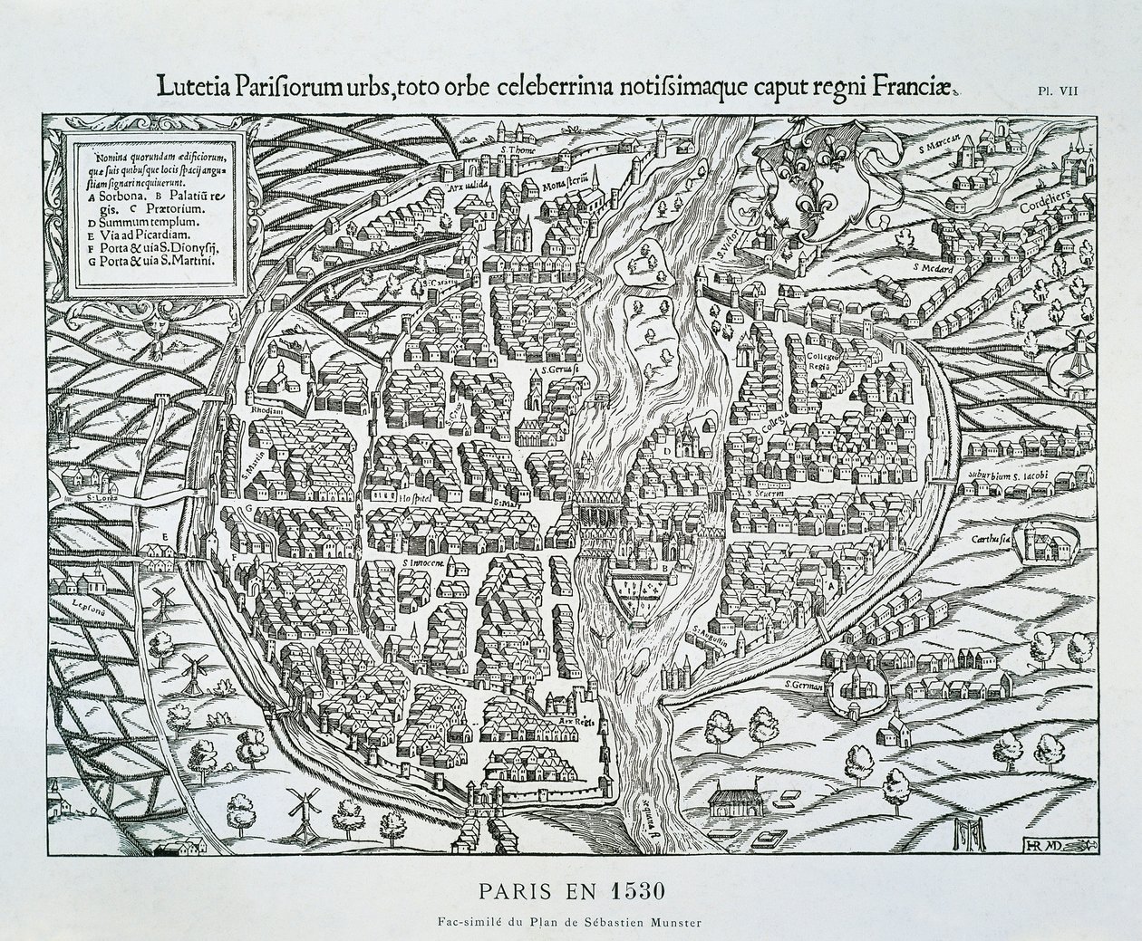 Paris şehir planı c.1530 (ahşap oyma) by Sebastian (after) Münster