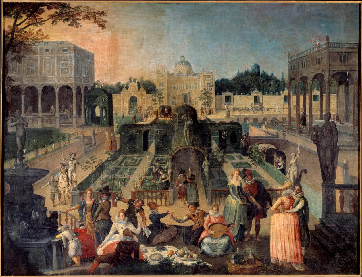 Mantua Dükü Piknik parkında bir parti, müzik, Gonzaga Dükü (Gonzaga) sarayının bahçelerinde yiğit sahneler. Sebastien Vrancx