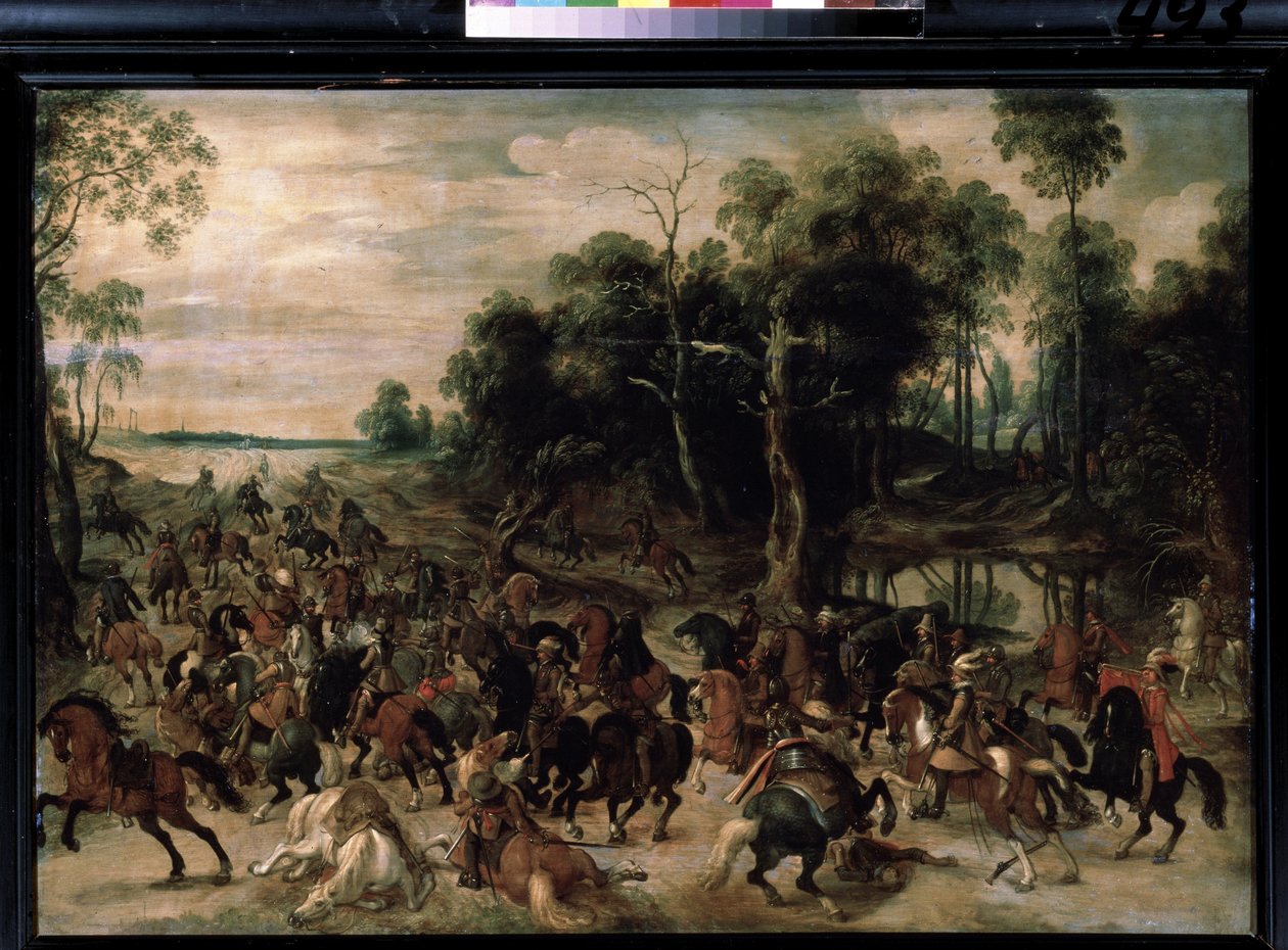 Süvari saldırısı, c.1615 (tahta üzerine yağlı boya) by Sebastian Vrancx