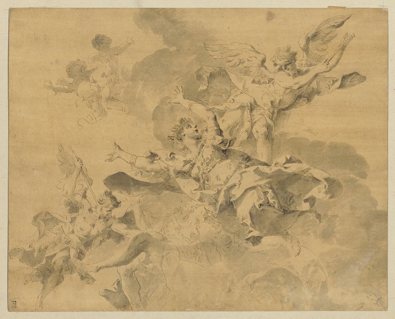 İntikam melekleri tarafından cehenneme gönderilen bir kraliçe, c.1676-1746 (kalem, mürekkep ve kağıt üzerinde yıkama) by Sebastiano Galeotti