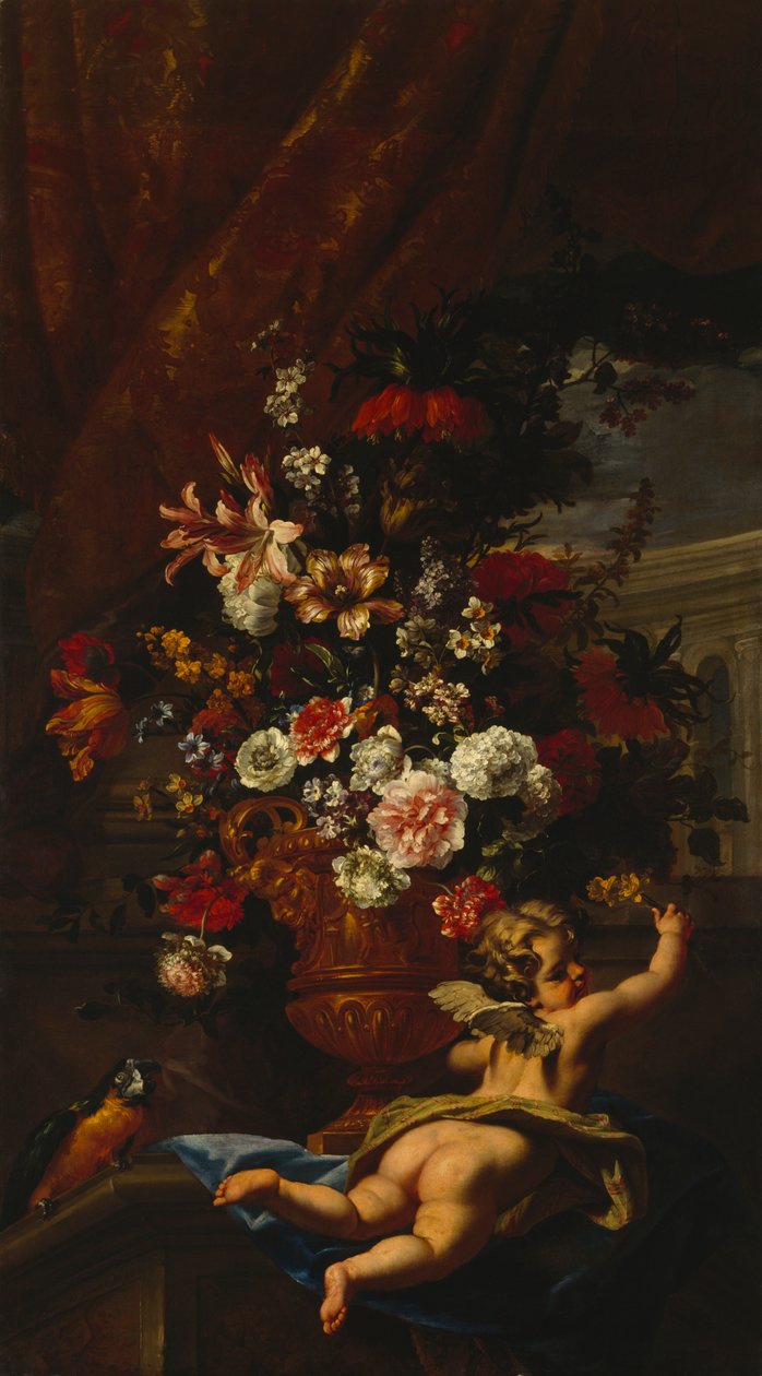 Aşk Tanrısı ve Çiçekler (tuval üzerine yağlıboya) by Sebastiano & Monnoyer J B (1636 99) Ricci