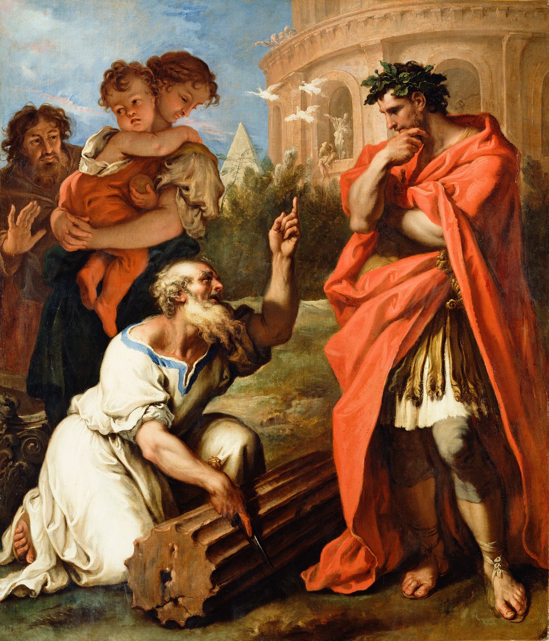 Tarquin the Elder danışmanlığı Attius Navius, c.1690 (tuval üzerine yağlı boya) by Sebastiano Ricci
