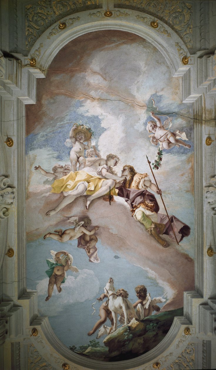 Venüs ve Adonis - Venüs ve Adonis. 1707-1708 dolaylarında Sebastiano Ricci (1659-1734) tarafından yapılan fresk. Floransa, Palazzo Pitti. by Sebastiano Ricci