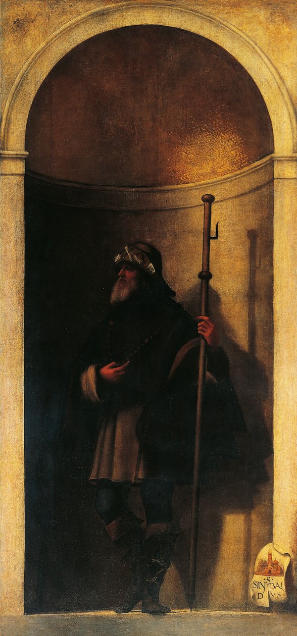 Aziz Sinibald, organ kapısından dekorasyon, yaklaşık 1509, Sebastiano del Piombo (yaklaşık 1485-1547), tuval üzerine yağlı boya, 293x137 cm, San Bartolomeo Kilisesi, Venedik, İtalya by Sebastiano del (c.1485 1547) Piombo