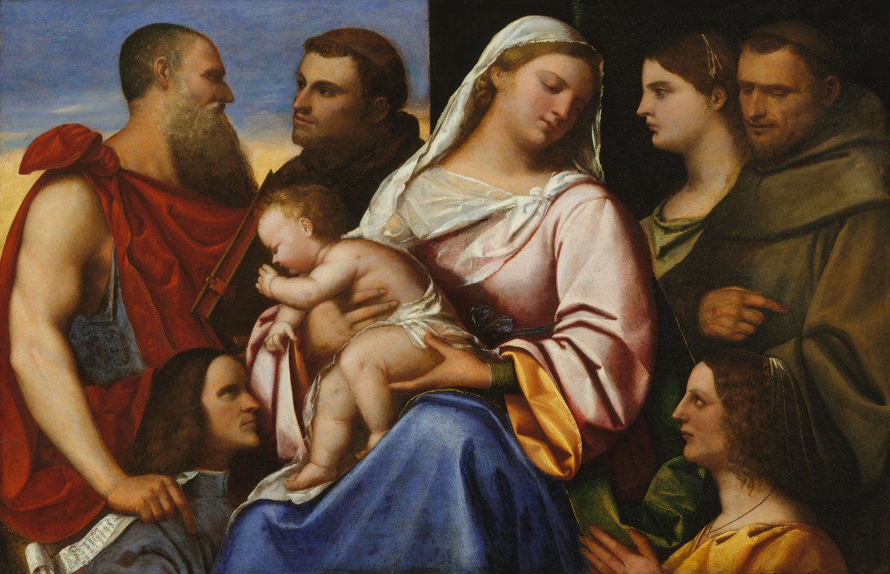 Azizler ve Bağışçılar ile Madonna ve Çocuk. by Sebastiano del Piombo