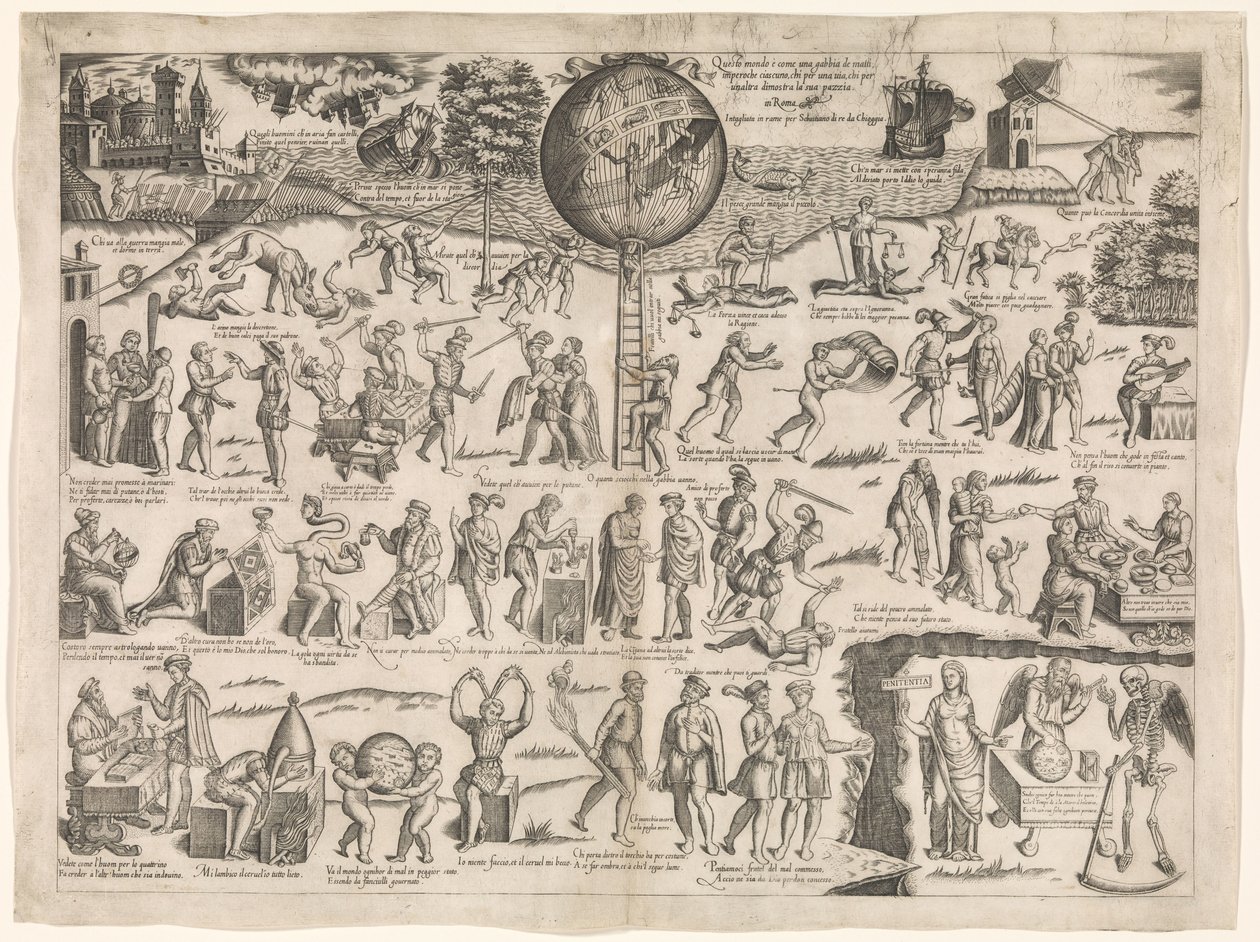Bu dünya aptallarla dolu bir kafes gibi Questo Mondo è come una gabbia de matti (nesne üzerindeki başlık) by Sebastiano di Re