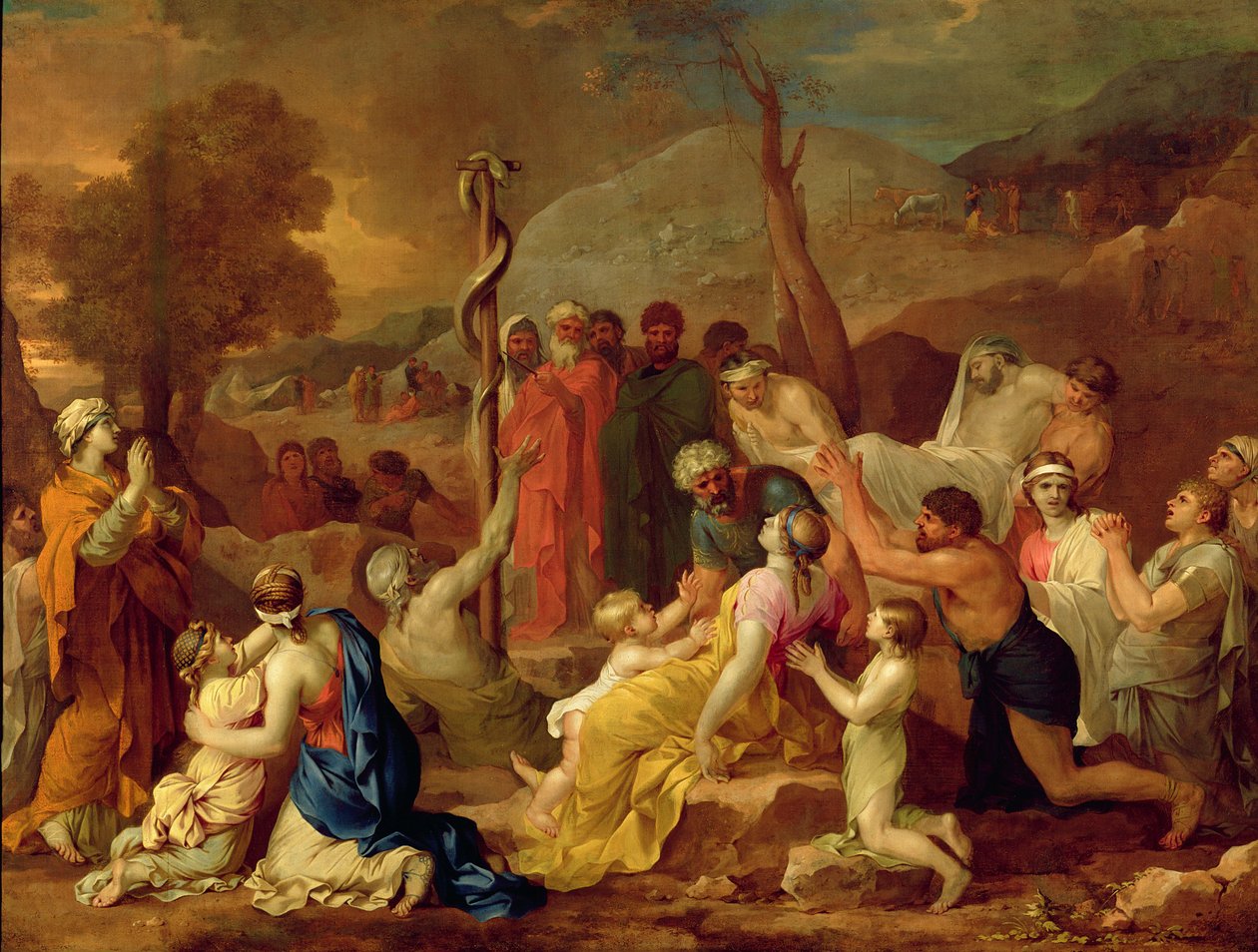 ಮೋಸೆಸ್ ಮತ್ತು ಬ್ರೆಜೆನ್ ಸರ್ಪೆಂಟ್, c.1653-54 ಟರ್ಕ್ by Sébastien Bourdon
