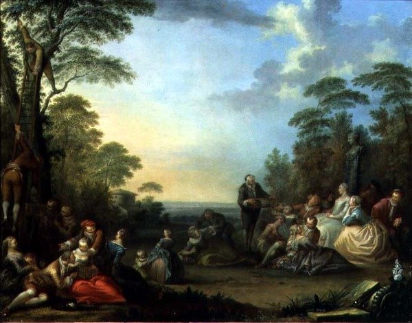 The Bird Catchers, 1750 (panel) (87637 çifti) by Sebastien II Le Clerc