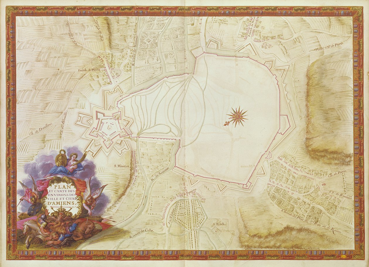 Ms. 988, Vol.3 fol.7 Plan and Map of the town, citadel and surroundings of Amiens, from the 