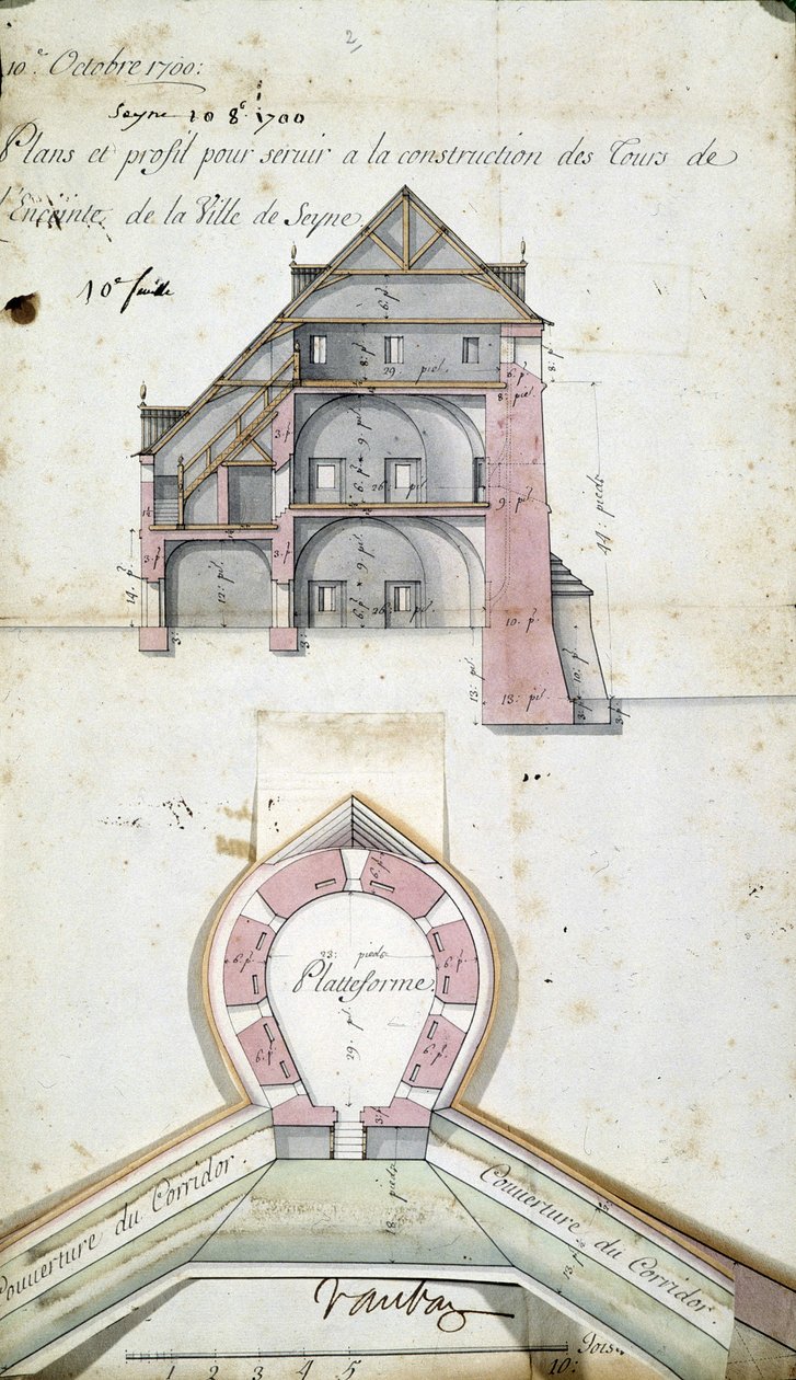 Seyne şehrinin kulelerinin planlanması ve kesimi, Vauban, 10 Ekim by Sebastien Le Prestre de Vauban
