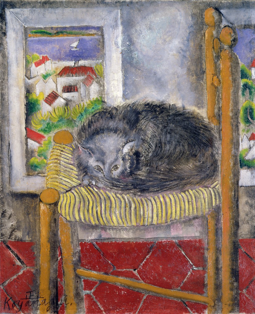 Acele sandalyede kedi (tuval üzerine yağlı boya) by Sei Koyanagui