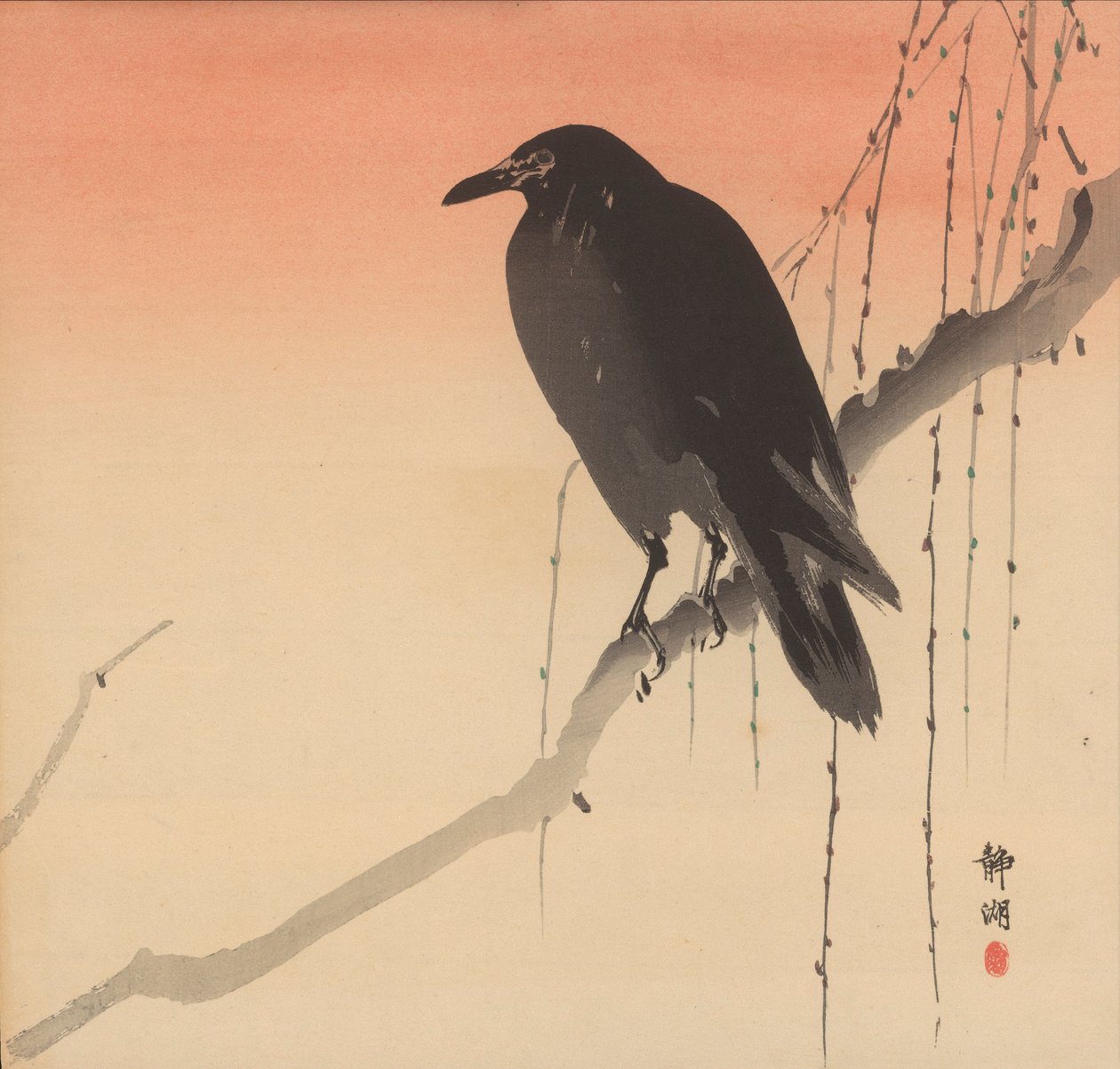 Bir söğüt dalı üzerinde kara karga by Seiko Okuhara