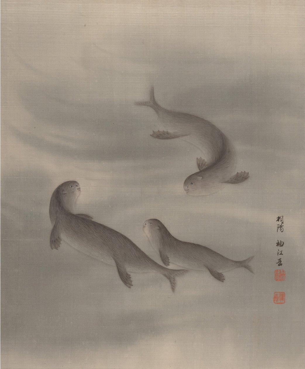 Su samuru Yüzme, ca. 1890-92. by Seki Shuko