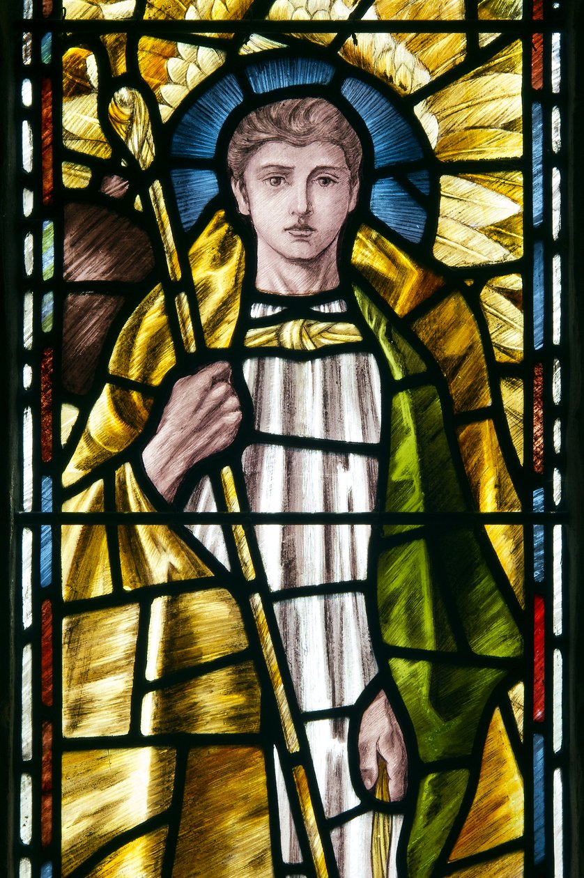 Mortehoe, St Mary, Heaton Butler & Bayne, Selwyn Image, Archangel St Raphael detay, c.1890 by Selwyn Image Selwyn Image