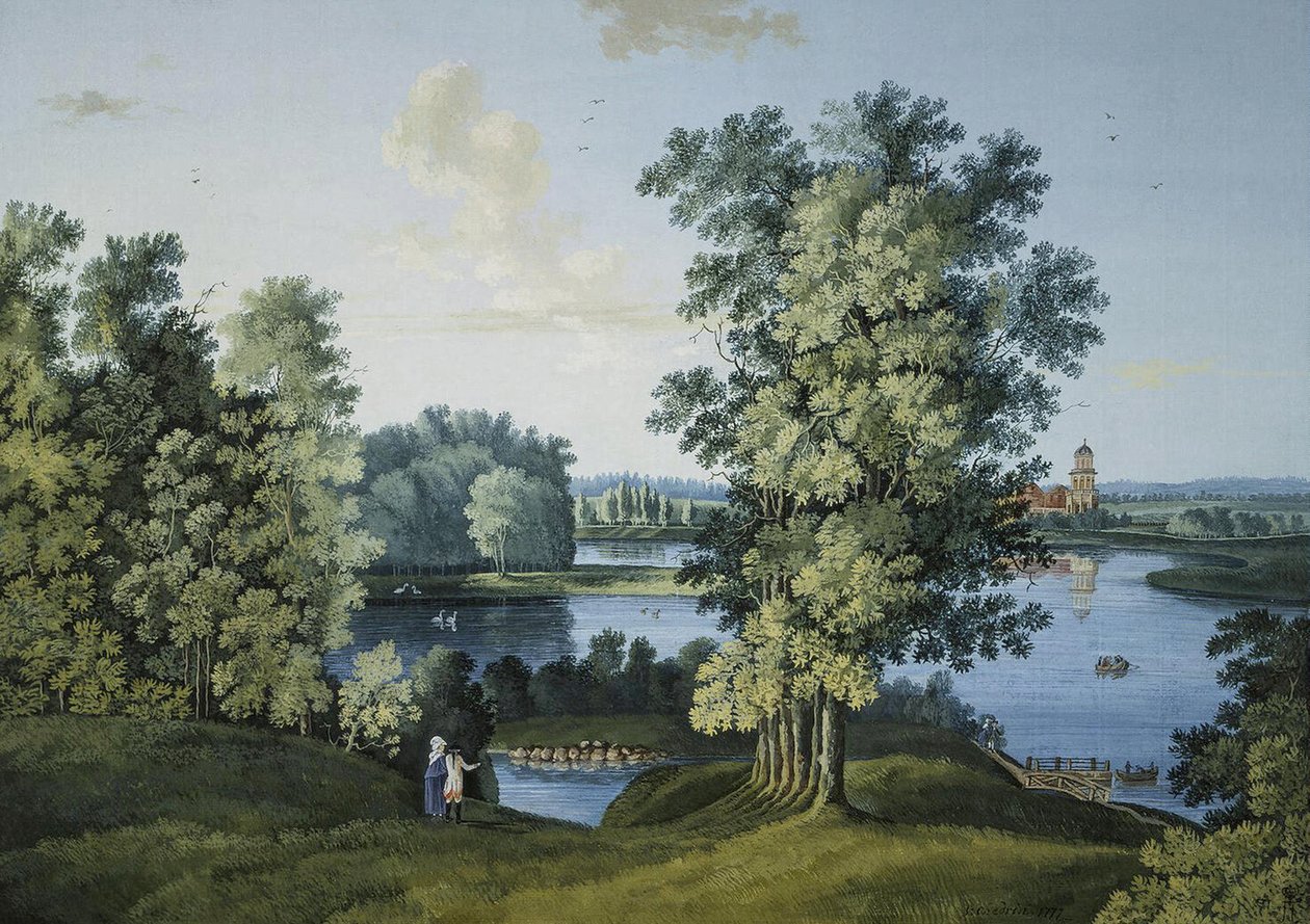 Semyon Fyodorovich Shchedrin (Semion Chtchedrine) (1745-1804), kağıt üzerine guaj ve mürekkep ""Tsarskoye Selo