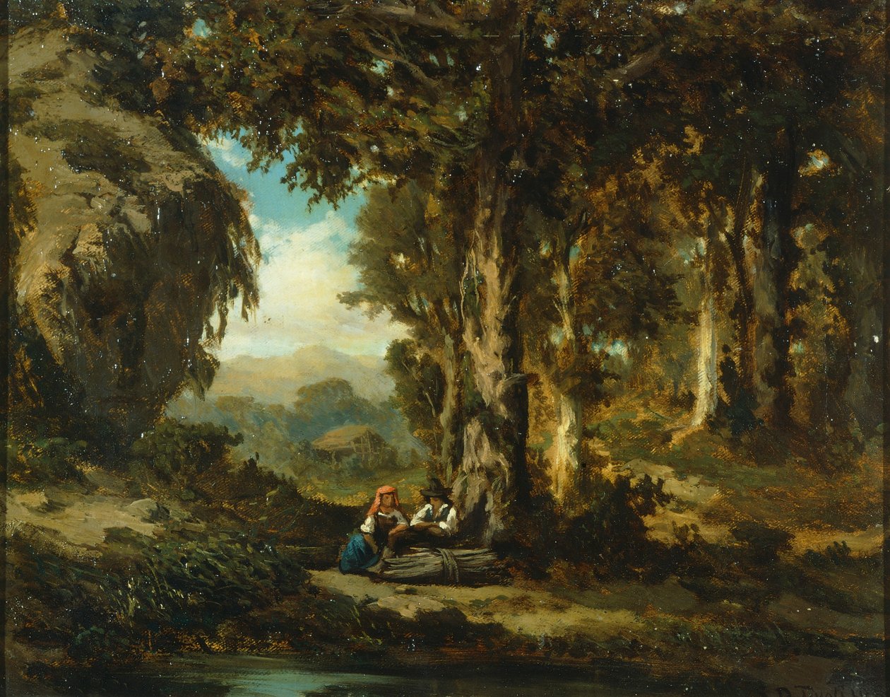 Ahşap figürler, Serafino De Tivoli (1826-1892), tuval üzerine yağlı boya, 30x38 cm, Barbizon Okulu by Serafino de Tivoli