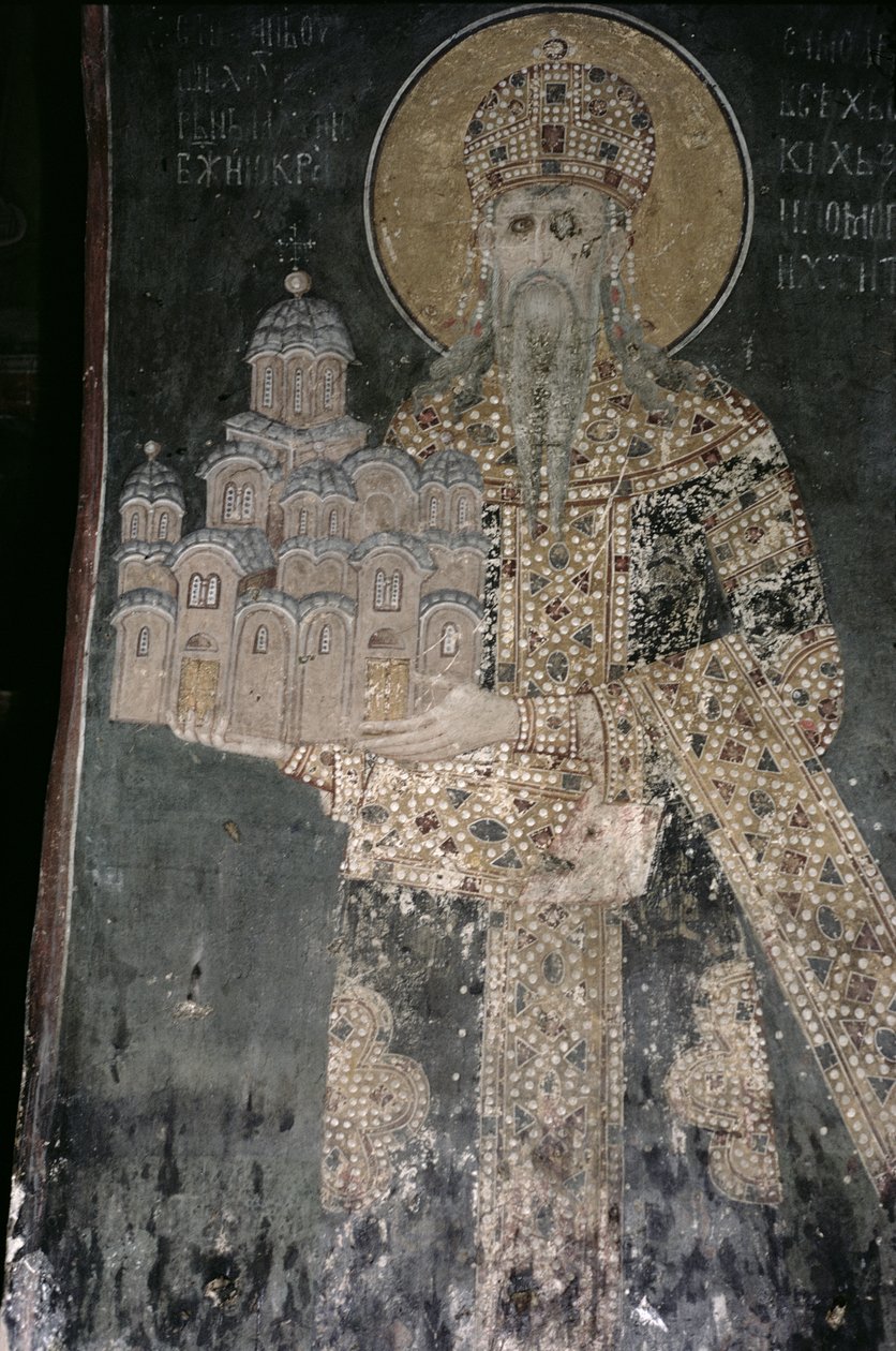 Kral Stephen Uros II Milutin (r.1282-1321) kilise maketi ile, 1311-21 by Serbian School